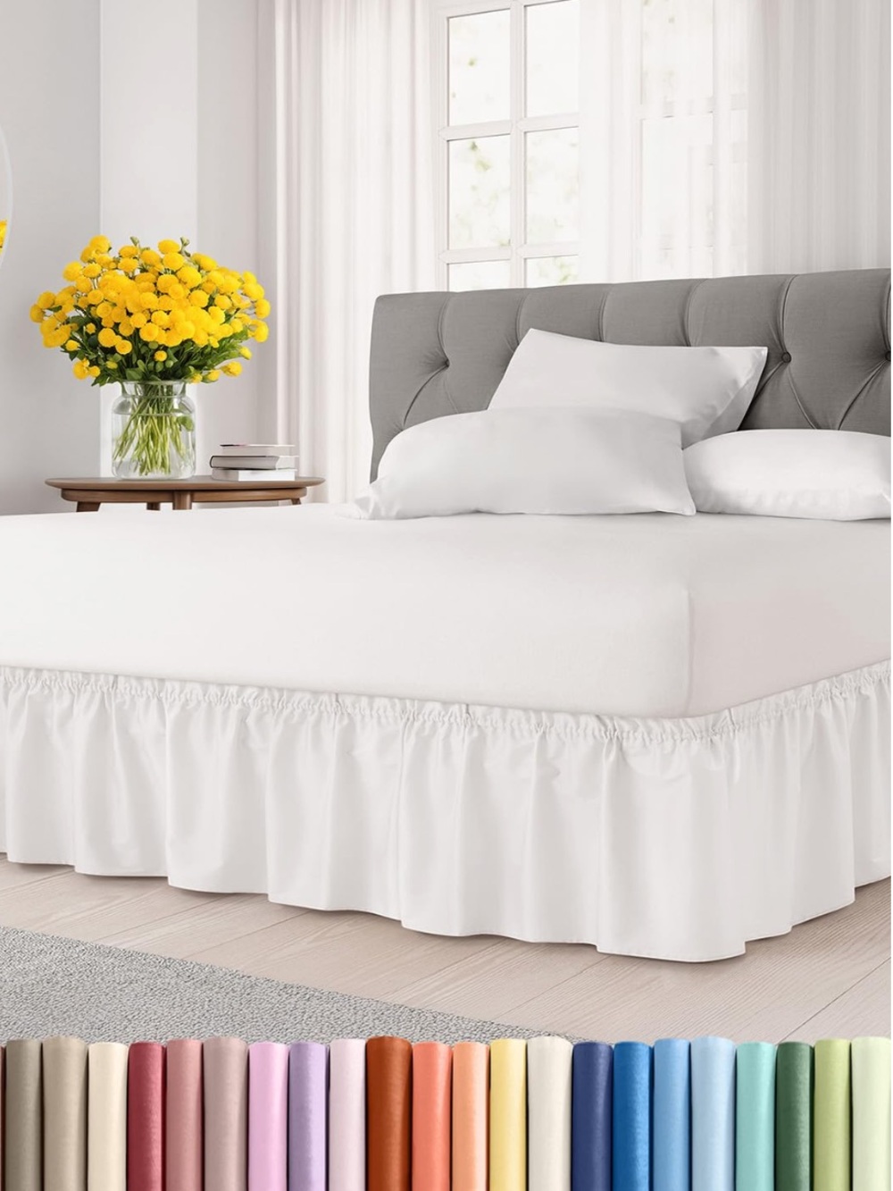 WHITE Wrap Around Dust Ruffle Bed Skirt 12” Drop Wrinkle-Free Microfiber QUEEN